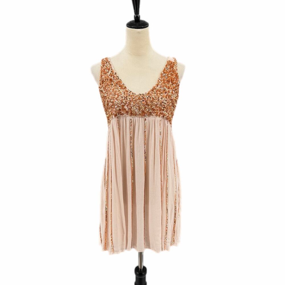 Free People Intimately Blush Pink Sequin Open Back Sleepwear Tank Top Mini Dress